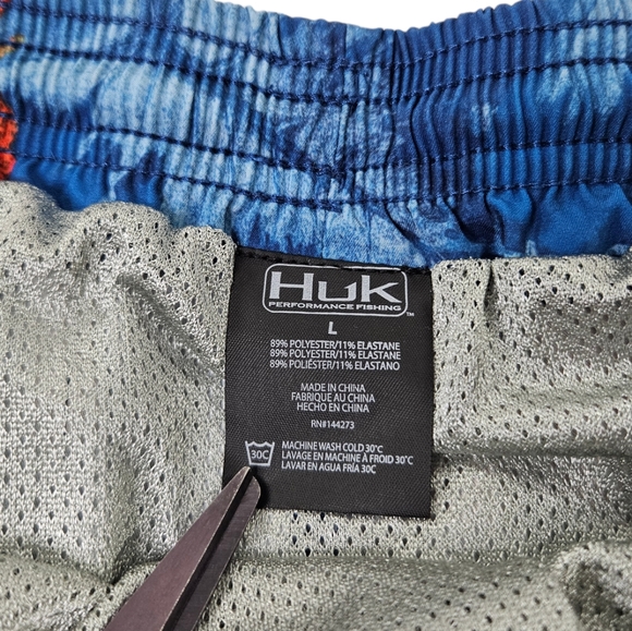 Huk Floral Tropical Hawaiian Swim Trunks Mesh Lined Blue Men's Size Large EUC - Picture 6 of 13